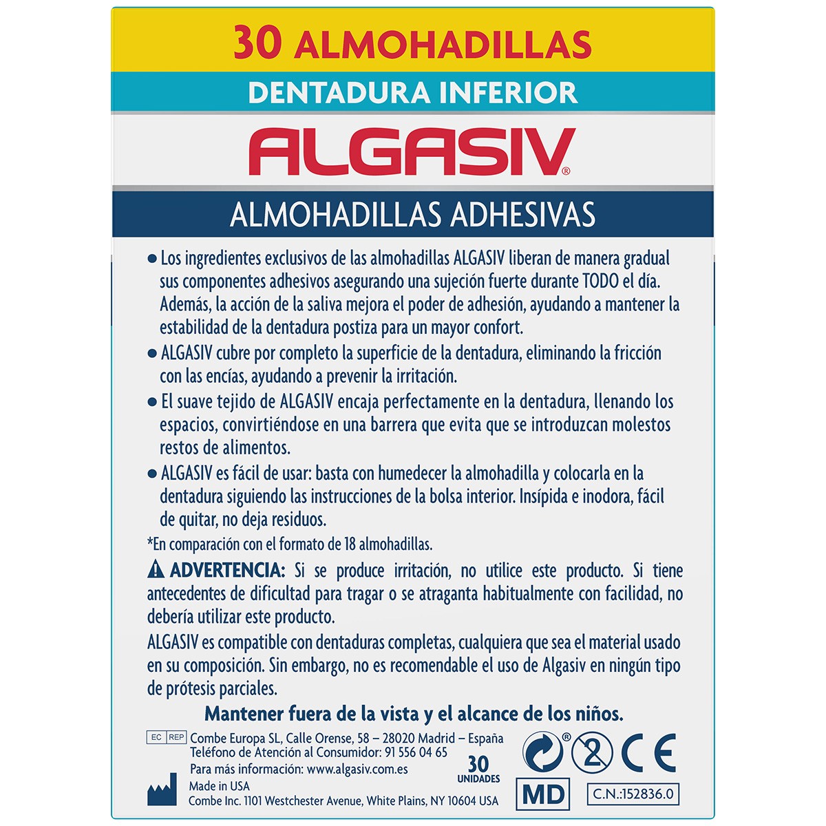 Imagen de Algasiv almohadillas adhesivas dentadura inferior 30uds