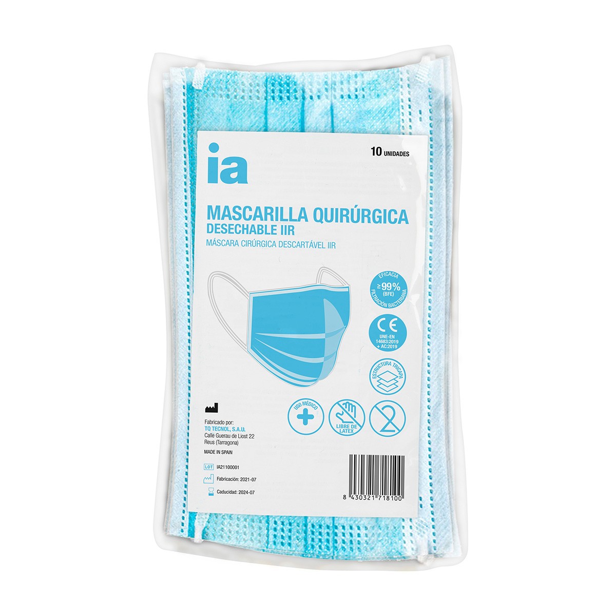 Imagen de Interapothek mascarillas quirúrgicas IIR azules 10uds