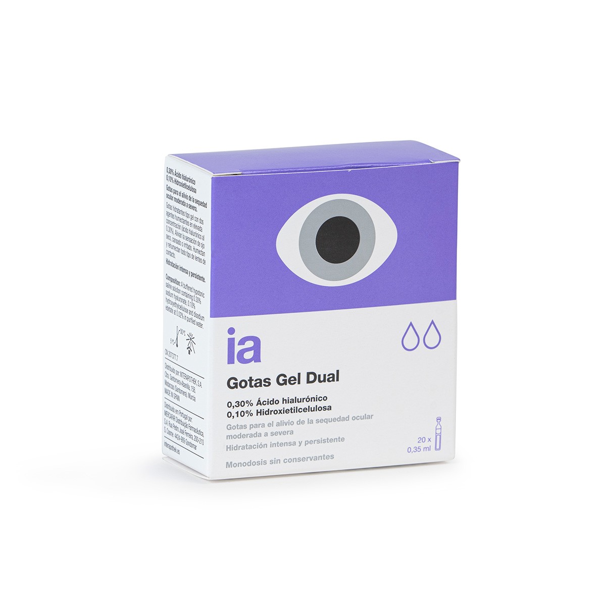 Imagen de Interapothek gotas oftálmicas con doble humectación 0,30% ácido 
hialurónico 0,35ml x 20uds